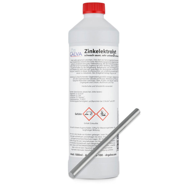Zinkelektrolyt 1000ml mit Stabanode 120 x 6mm