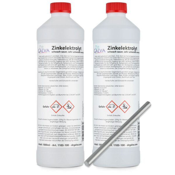 Zinkelektrolyt 2000ml mit Stabanode 120 x 6mm