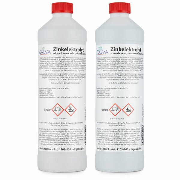 Zinkelektrolyt 2000ml mit 2x Flachanode 100 x 60 x 0,6mm