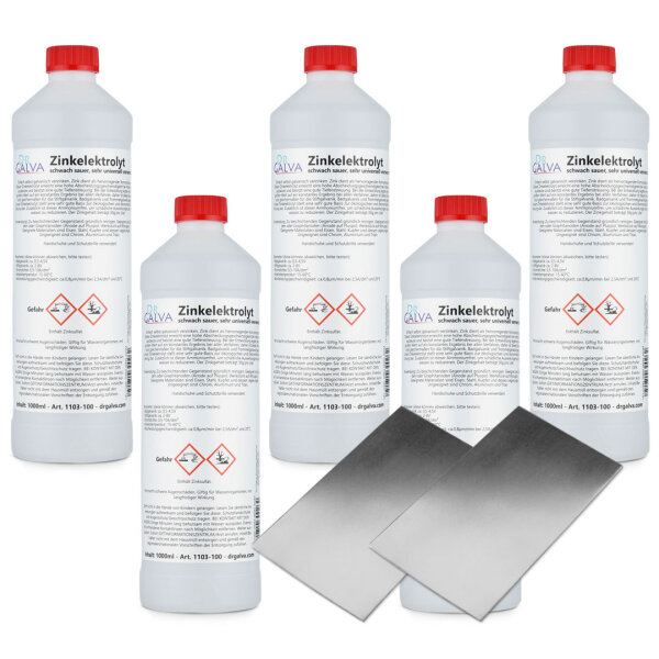 Zinkelektrolyt 5000ml mit 2x Flachanode 100 x 60 x 0,6mm