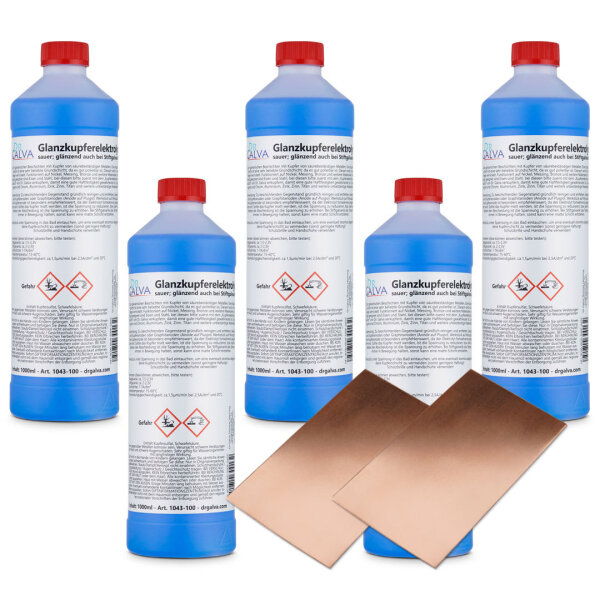 Glanzkupferelektrolyt 5000ml mit 2x Flachanode 100 x 60 x 0,6mm