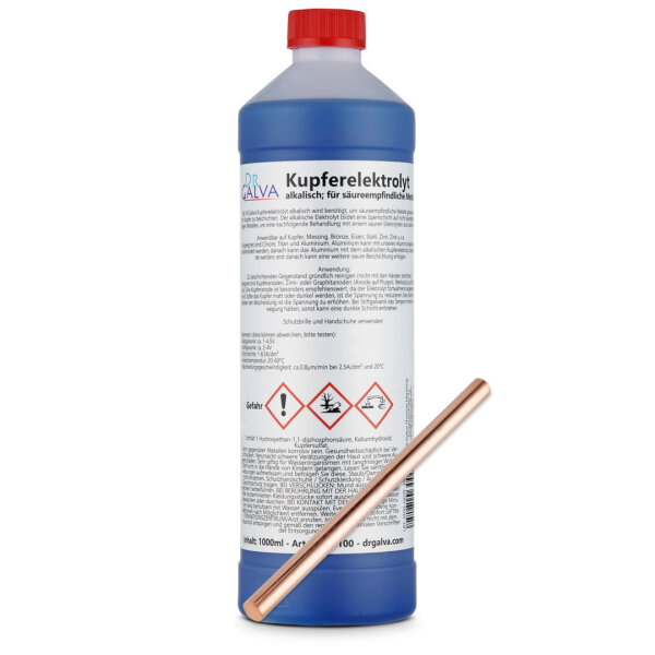 Kupferelektrolyt alkalisch 1000ml mit Stabanode 120 x 6mm