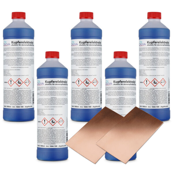 Kupferelektrolyt alkalisch 5000ml mit 2x Flachanode 100 x 60 x 0,6mm